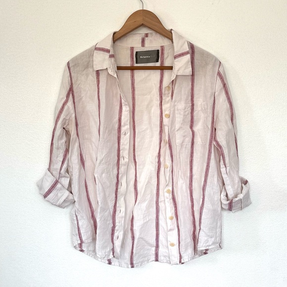 Reformation Relaxed Linen White and Red Striped Button Down Shirt Sz L - Picture 2 of 16
